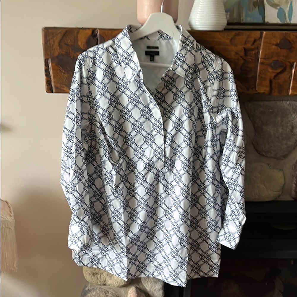 Talbots nautical Casual White & Navy Patterned womens Shirt